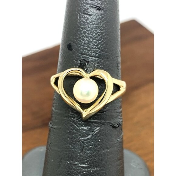 Pearl Cocktail Ring Heart Shape 14k Yellow Gold Estate Jewelry Women's Size 6.25 - Picture 7 of 14
